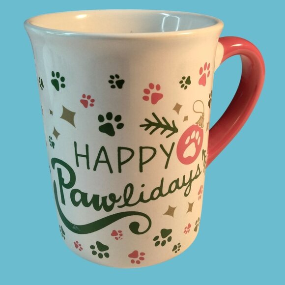 Happy Pawlidays Holiday Mug Ceramic Red Handle Vet Veterinary Dog Lover Gift - Picture 1 of 8